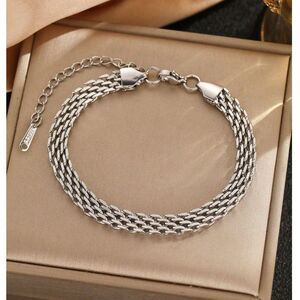 Silver Stainless Steel Woven Bracelet Mesh Link Adjustble Wide Retro Classic New